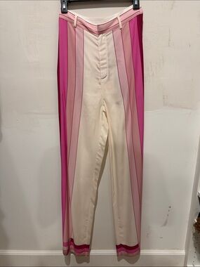 High-Waist Cream Pants with Pink Stripe Detail